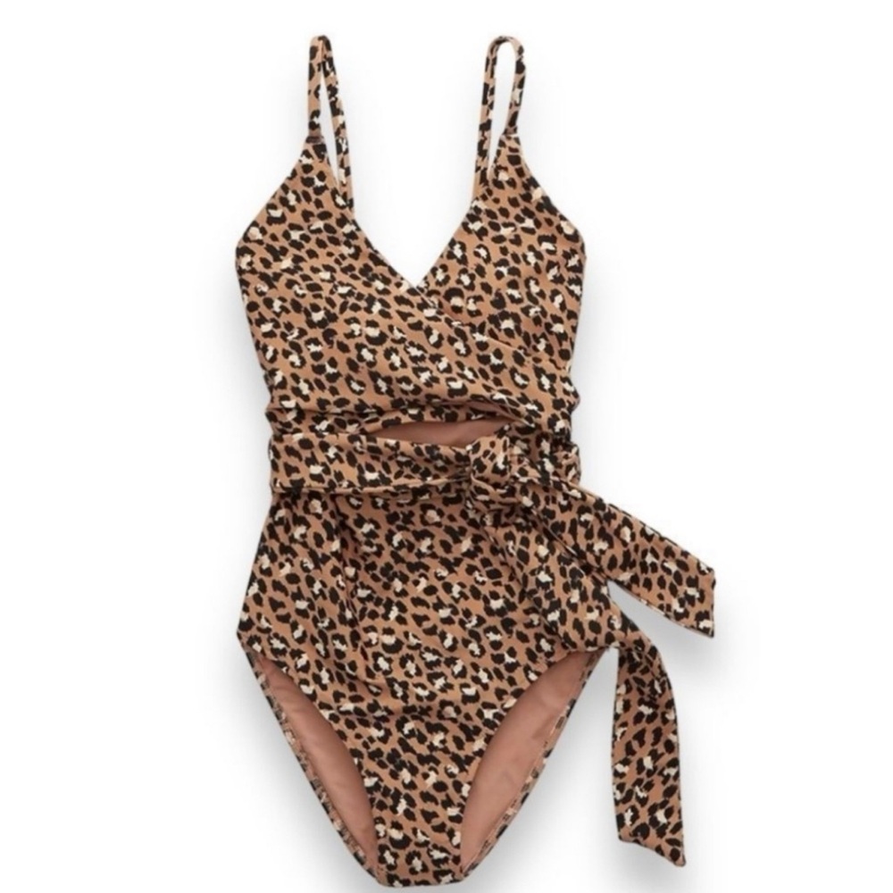 Aerie One-Piece wrap Swimsuit in leopard print
